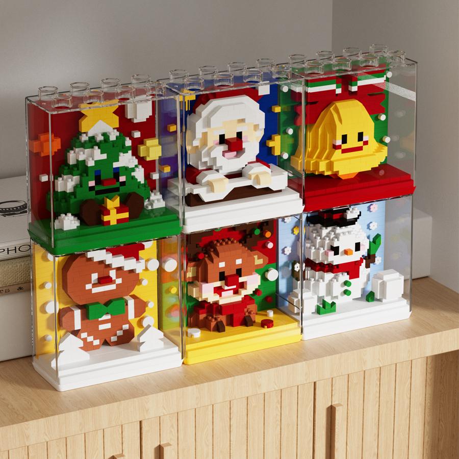 Nietoksyczne Prezenty Świąteczne Zabawki dla Dzieci Klocki Mikołaj Puzzle DIY Mikro Klocki Choinki Ozdoby Stołowe z Reniferami