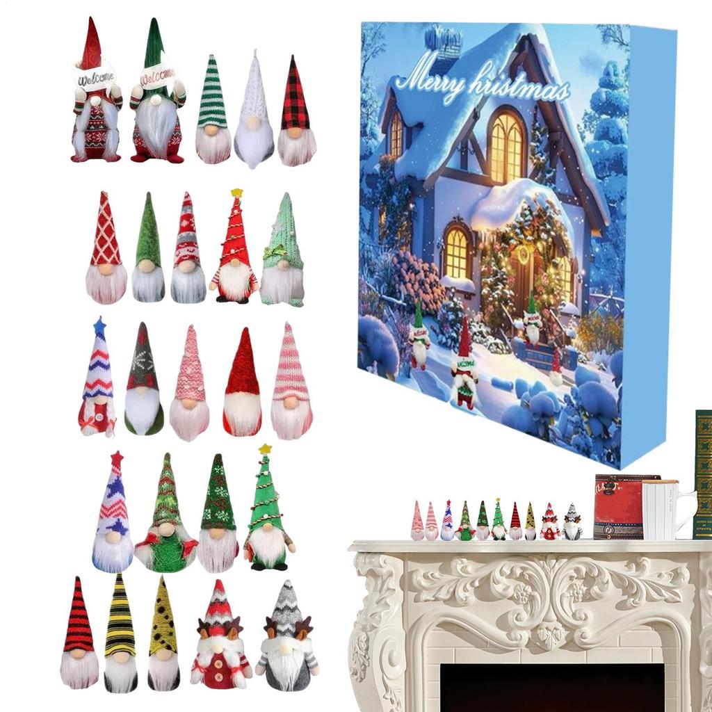 2025 24 Days Count Down To Christmas Plush Gnome Dolls Gift Box Christmas Gnome Dwarf Dolls Calendar Collectible Decoration