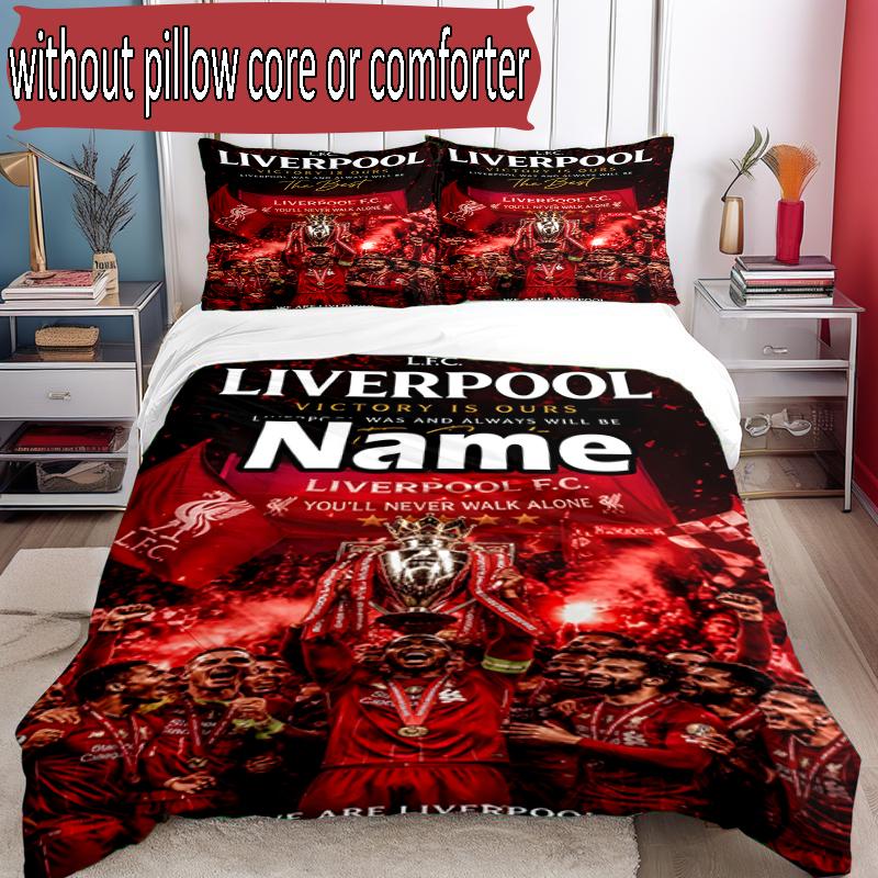 3pcs Duvet Cover Set (1*Duvet Cover + 2*Pillowcase, Without Core), Custom Name Football team F.C Pattern Bedding Set, Home Bedroom Decor Gift