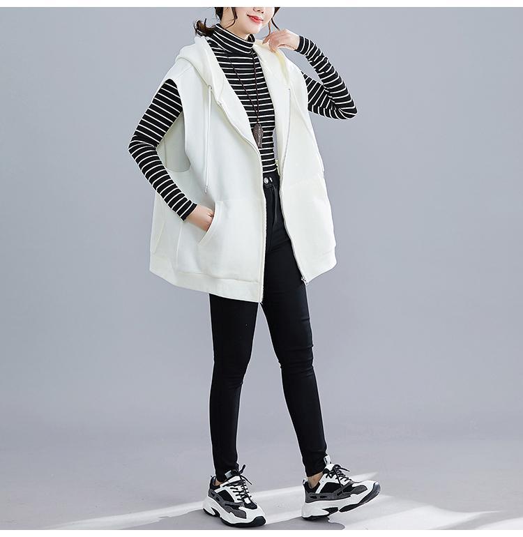 Spring and Autumn Women's Plus-Size Vest Casual Loose Hooded Vest Cardigan Sweatshirt Vest Outerwear