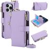 Etui Portfel Skórzany z Miejscami na Karty i Zamkiem Błyskawicznym Etui Klapka na Telefon dla IPhone 17 16 15 14 13 12 11 Pro Max Plus Promax 16e Pierścień Smycz Portmonetka
