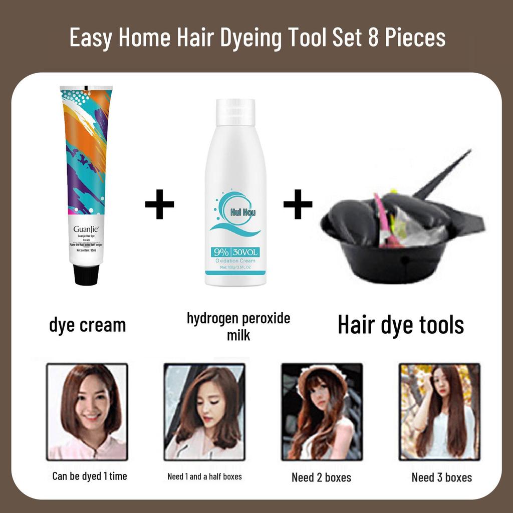 Guanjie Plant-Based Hazelnut Ash Brown Hair Dye Cream for Home Use, Gentle, Non-Staining To Scalp.
