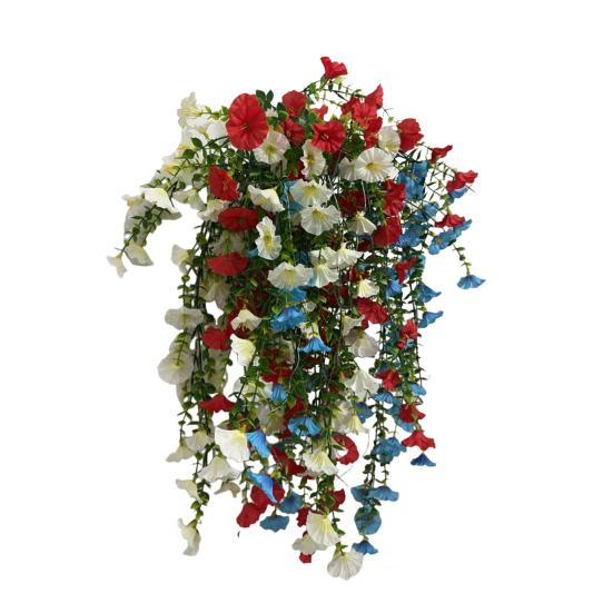 Patriotic Hanging Basket, Red White Blue Artificial Flowers for America's 250th Anniversary, UV Fade Resistant for Outdoor Indoor Decor