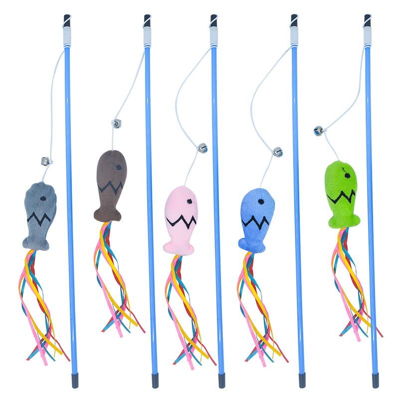 New Cat Toy Blue Rod Mint Ribbon Fish, Cat Toy Stick, Cat Crazy Toy Fish