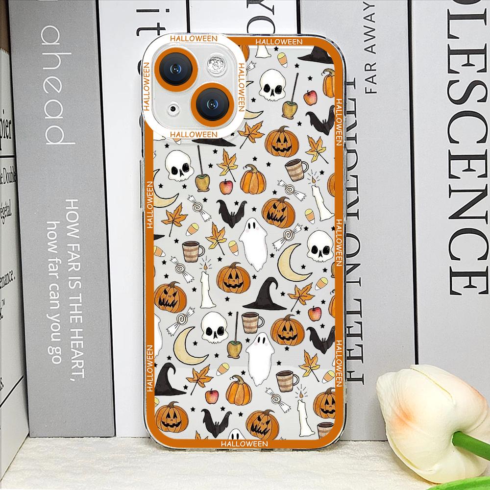 

Cartoon Halloween Pumpkin Ghost Bat Clear Phone Case for IPhone 16 15 14 13 12 11 Pro Max Mini XS X SE 7 8Plus Soft Cover Fundas iPhone 15 Pro