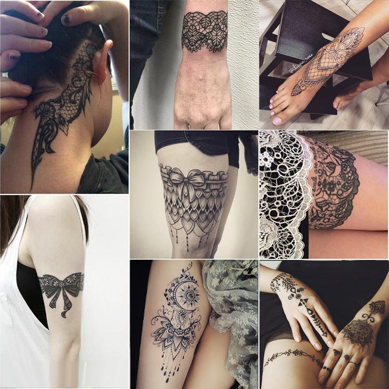 Tattoo-Aufkleber Party Schwarz Ausgehöhlte Spitze Tattoo-Aufkleber Wasserdicht Henna-Tattoo