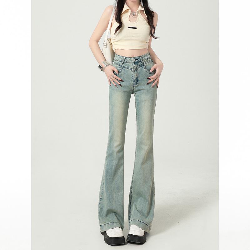 Women's High-Waisted Light Blue Micro-Flare Jeans - Slim Fit, Versatile Spring/Summer Design