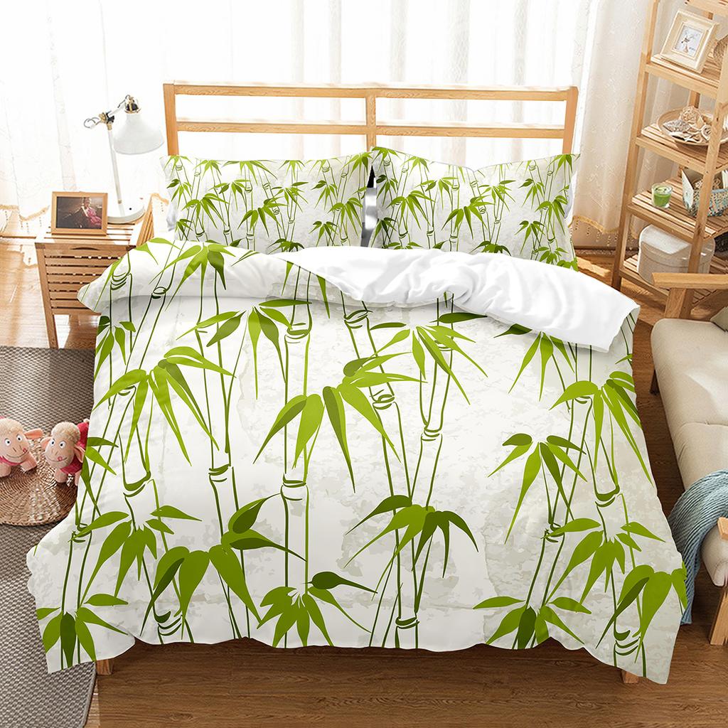 Bambus Dynetrekksett Tusjmaling Svart Grønn Bambus Polyester Dynetrekk King Queen Size For Barn Gutter Jenter Sengetøysett