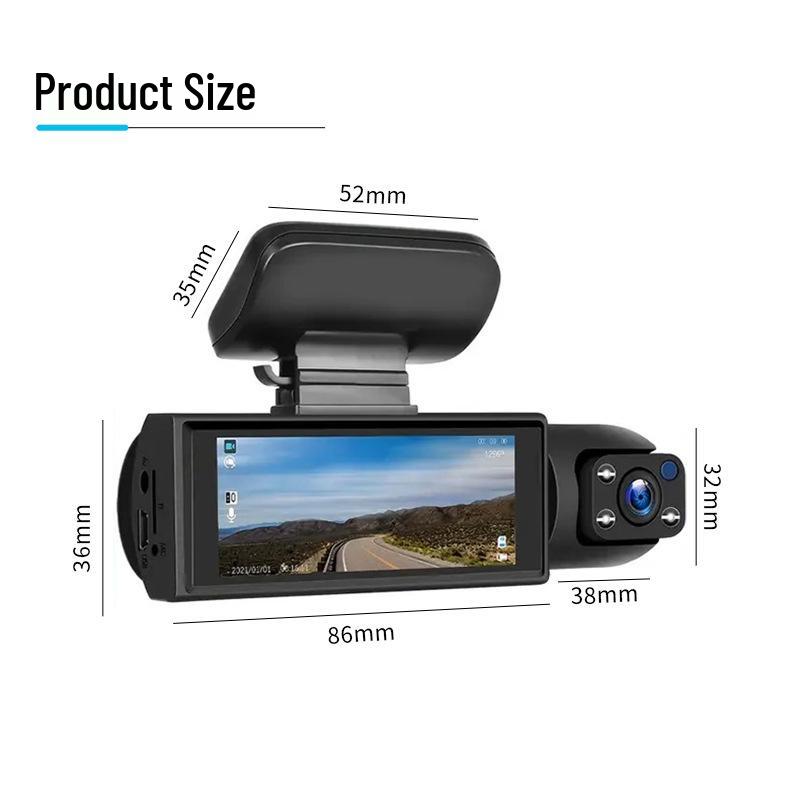 High-Definition Dual-Lens Dash Cam with Wide-Angle Night Vision and WiFi for Front, Interior, and Rear Recording