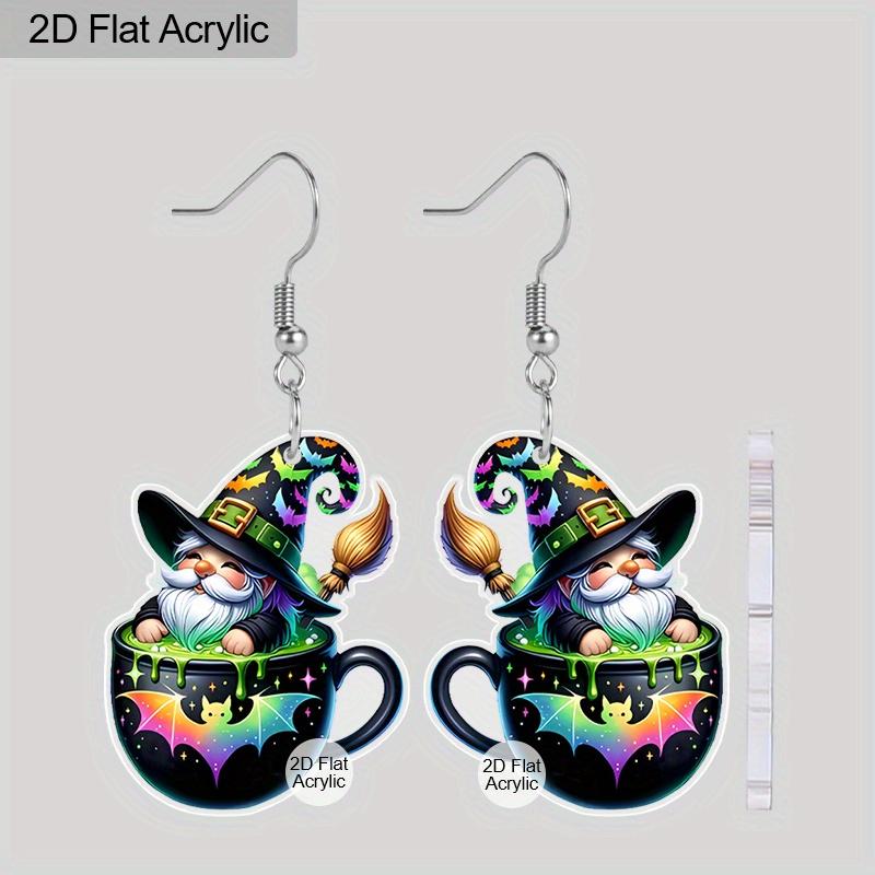 

Плоские 2D серьги на Хэллоуин с рисунком гнома и шляпы ведьмы, акриловые серьги-подвески, ювелирное украшение на Хэллоуин, подарок
