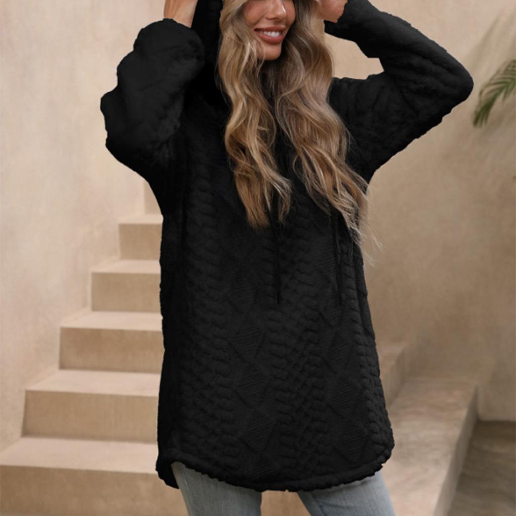 Women's Casual Solid Color Hooded Pullover Long Sleeve Furry Sweatshirt
