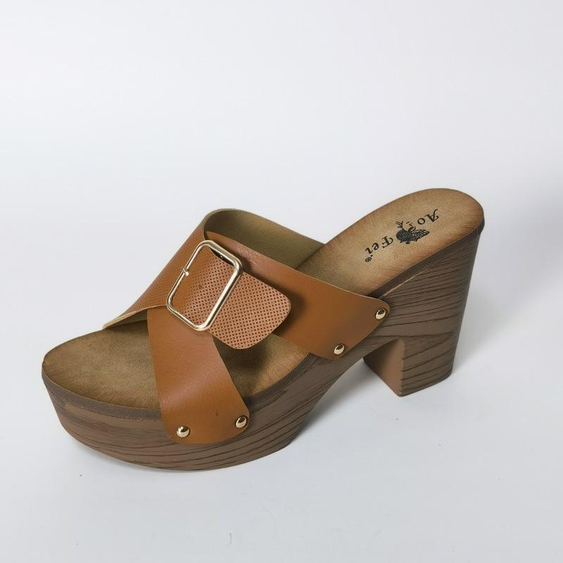 

2022 новые летние женские тапочки, мягкая обувь на платформе, женские модные дизайнерские сандалии на массивном каблуке с пряжкой, женская обувь для вечеринок без шнуровки 41 коричневый
