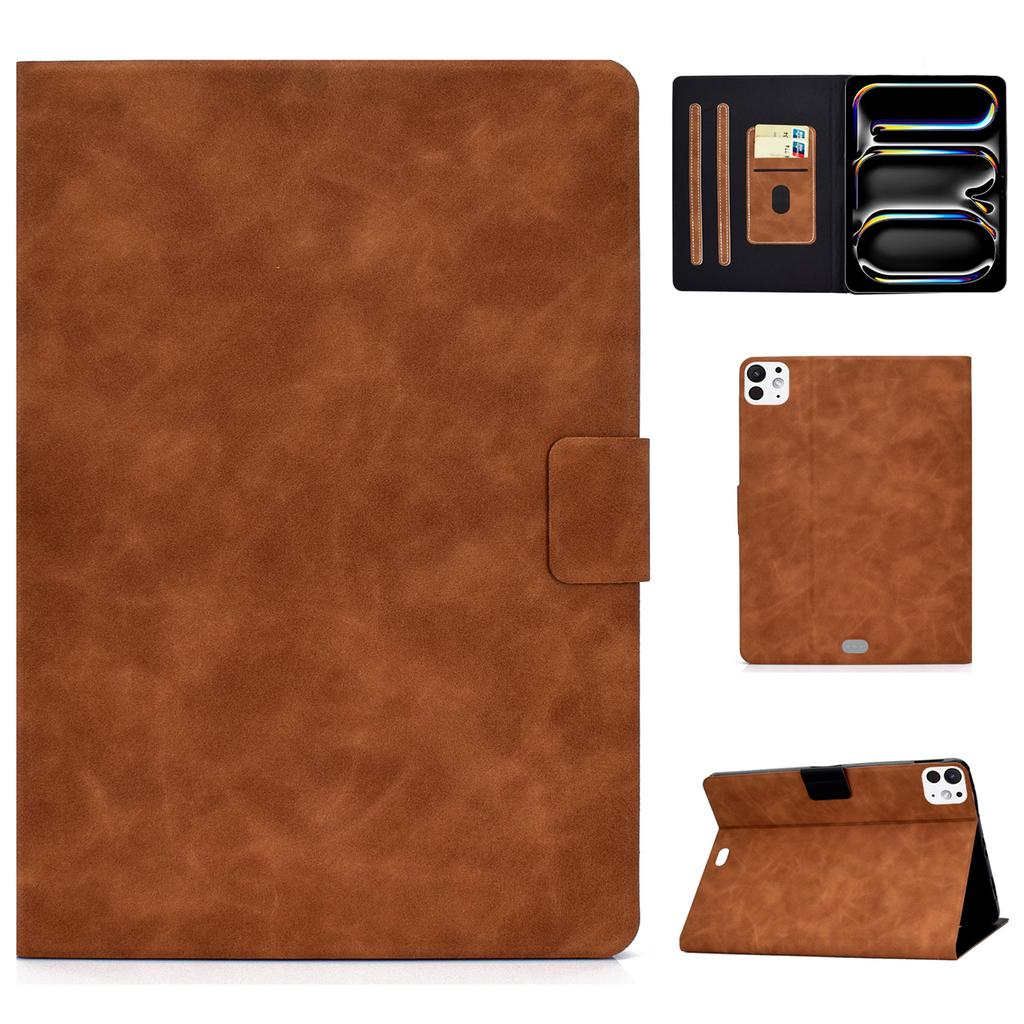 For iPad Pro 11 (2024) Case Cowhide Texture Leather Tablet Cover Multi-Angle Viewing