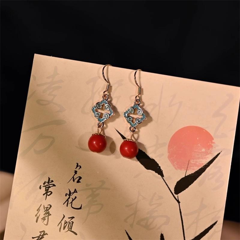 925 Sterling Silver Jewelry Auspicious Clouds Cinnabar Drop Earrings for Women Wedding Party Jewelry for Girls Friend Gift