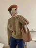 Retro Color Block Women's Pure Wool Cable Knit Sweater - Thick, Loose & Casual Winter Knitwear