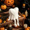 Desktop Halloween Decorations 3D Printed Heart-Shaped Ghost Figurine with Movable Joints, Sitting Dangling Leg Home Decor Statue, Matte White