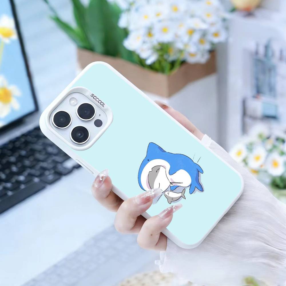 Cute Shark Phone Case For iPhone 17,16,15,14,13,12,Pro MAX Black Matte Shockproof Cover