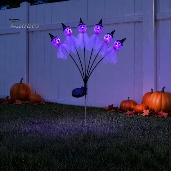 Neon Green LED Pathway Lights Halloween Swaying Ghost Outdoor Decorations, Solar Powered Stake Light, 6 LEDs Yard Signs Lights, Waterproof Garden with