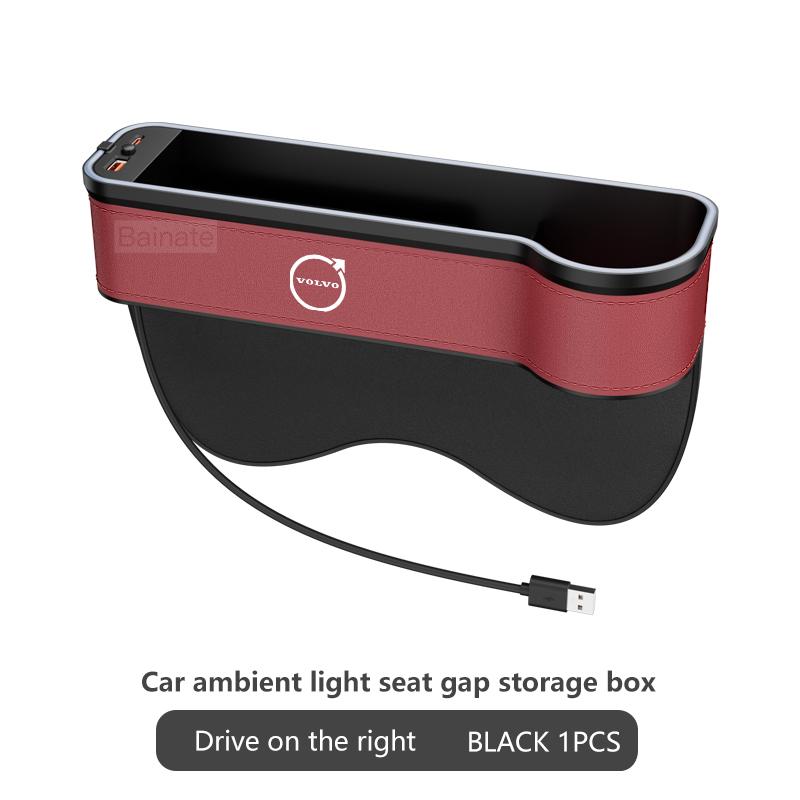 NEUE Auto-Spalt-Aufbewahrungsbox USB Bunte LED für Volvo V60 V40 XC90 S60 XC60 S90 V90 CX70 XC40 C40 C70 EX90 Sitzspalt-Tasche