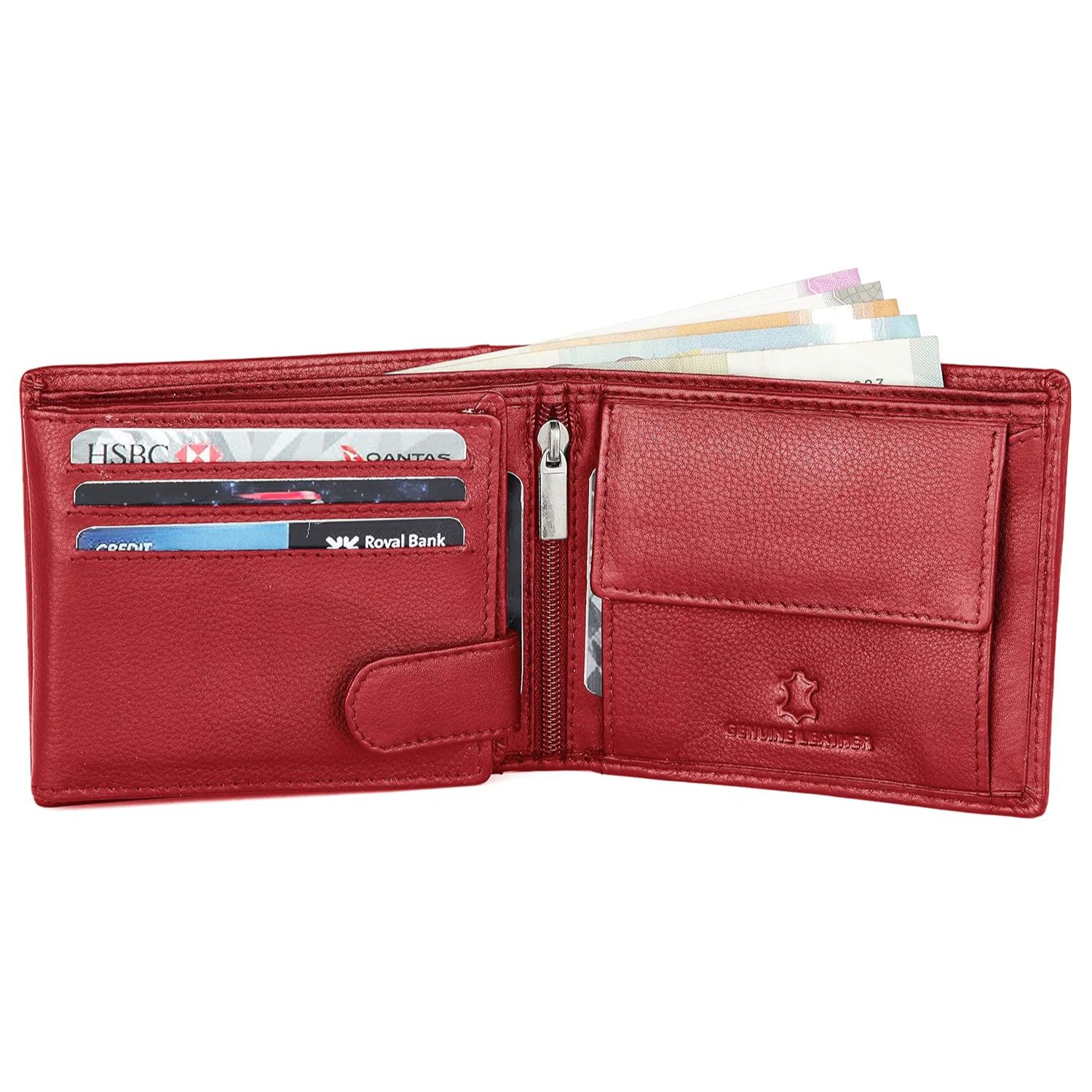 Классический кожаный мужской кошелек (серый) красный — фото 17