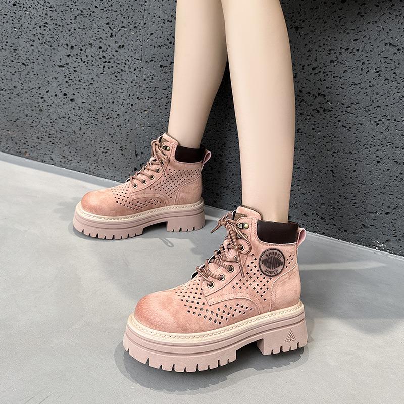 White Deer Summer Limited Hollow Martin Boots Women's New Outdoor Mountaineering Rhubarb Boots Top Pigskin Tooling Boots