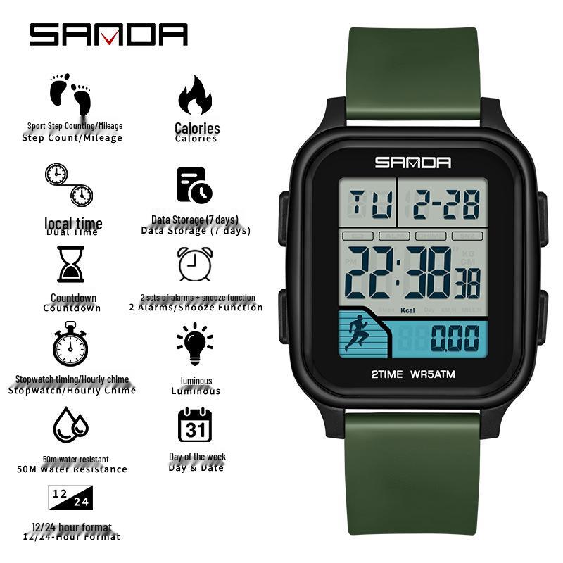 SANDA Trend Multifunctional Sports Watch for Students - Calorie Counter & Dual Alarms