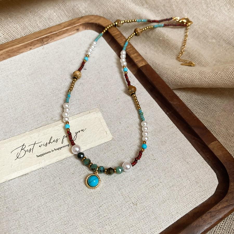Dopamine Ethnic Retro Beaded Colorful Pearl Choker Necklace - Niche High-End Fashion