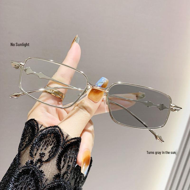 

Квадратные очки с металлическими плоскими линзами, меняющие цвет и блокирующие синий свет, для студентов, без диоптрий, унисекс дизайн