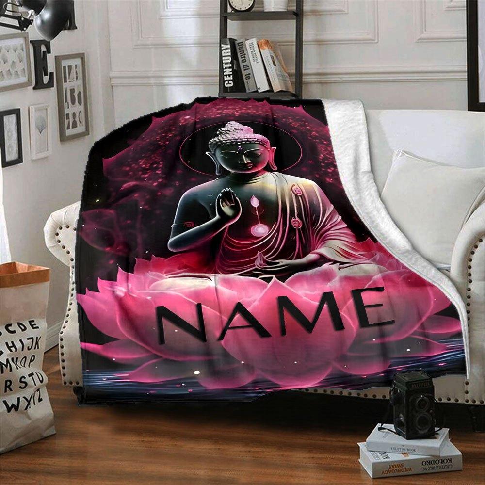 Buddha On Lotus Flower Home Customize Your Name Blankets Comfortable Soft And Lightweight Allseason Versatile Blanket Perfect For Picnics Sofas