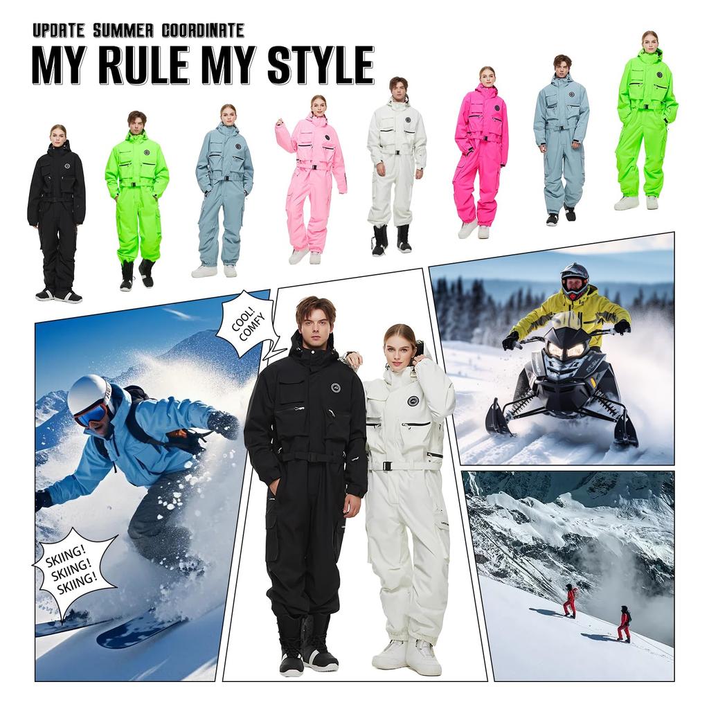 MORGEN SKY Snowboard Ski Outdoor Cold Weather Work Snow Mountain Cold Water Resistance HX421 Wear, One-Piece Jumpsuit, Wear, Snowboarding, Unisex,
