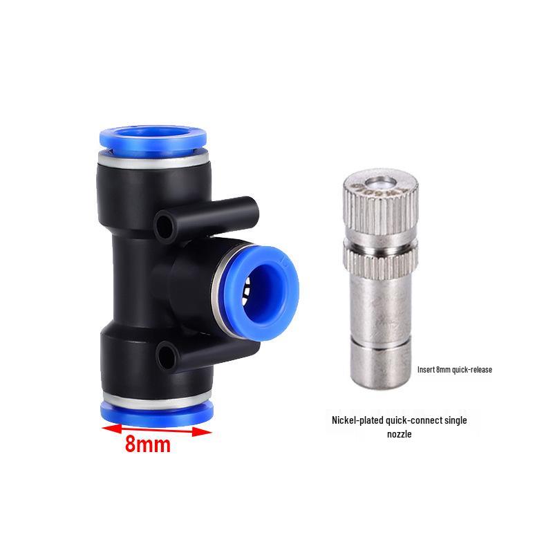 8mm Automatic Plant Watering Nozzle Tee Connector - Universal Spray & Quick Connect System