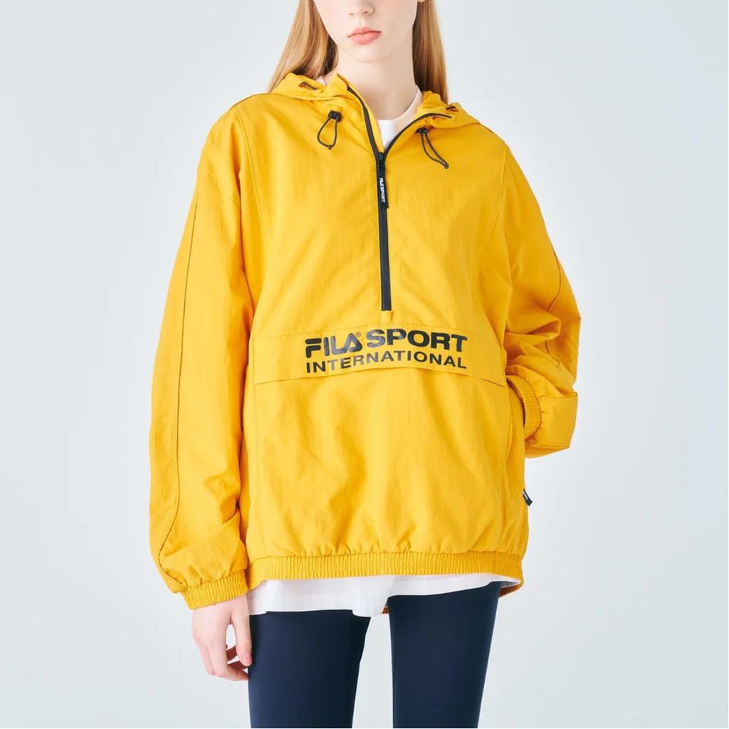 FILA Solid Color Letter Print Half Zip Hooded Jacket Men jackets Yellow FS2JKF1132X-GDY