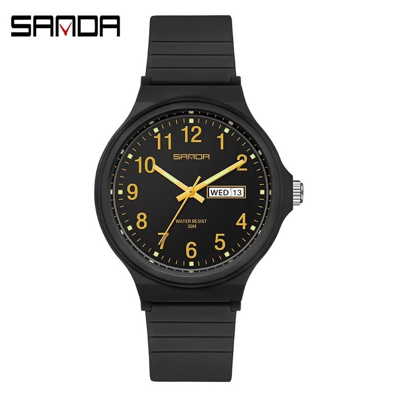 SANDA 6060 Clock Reloj Top Brand Calenda Quartz Watch Minimalism Style Ladies Wristwatch Simple Black White Waterproof Watch