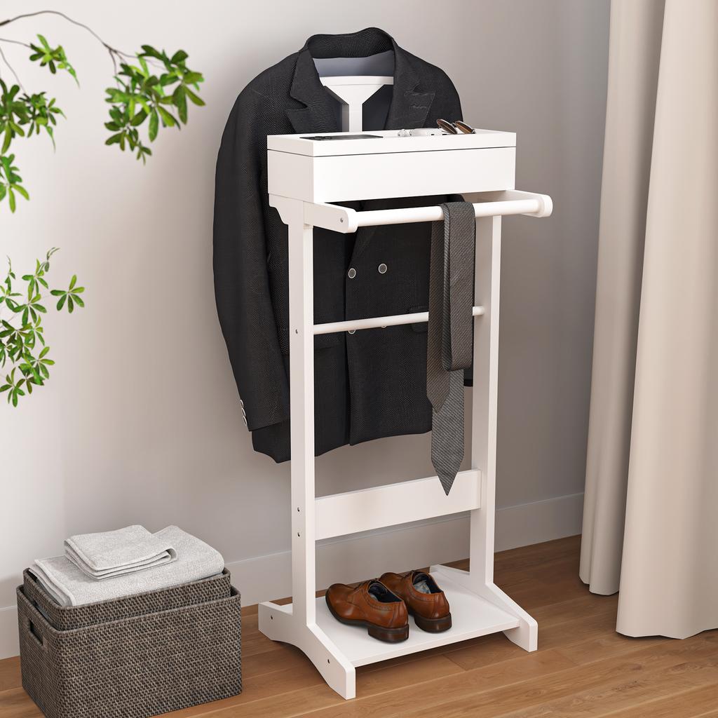 White Portable Clothes Rack, Clothes Rack with Storage Organizer