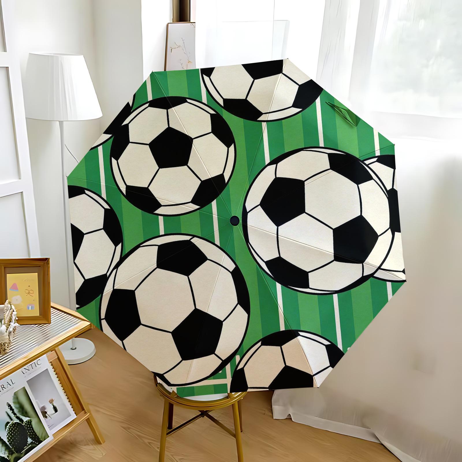 

A Green Football Print Automatic Umbrella, Wind-Resistant And Foldable, Stylish And Multifunctional for Everyday Carry, Suitab