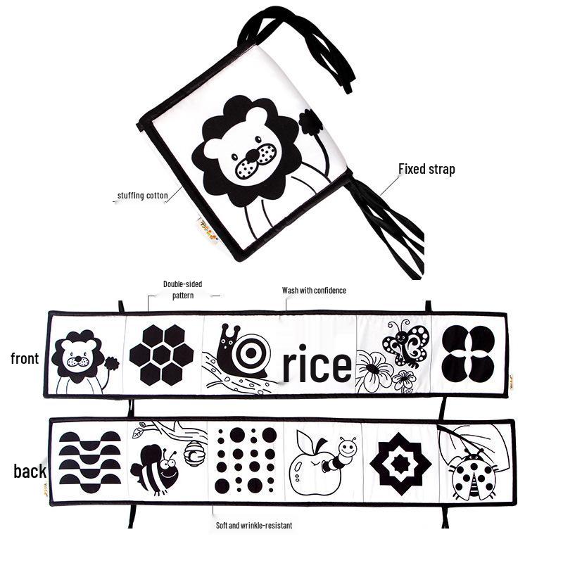 Schwarz-Weiß Babybett-Nestchen Stoffbuch: Cartoon Tierdesign, Beißring, Anti-Kick, Hängendes Säuglingszubehör
