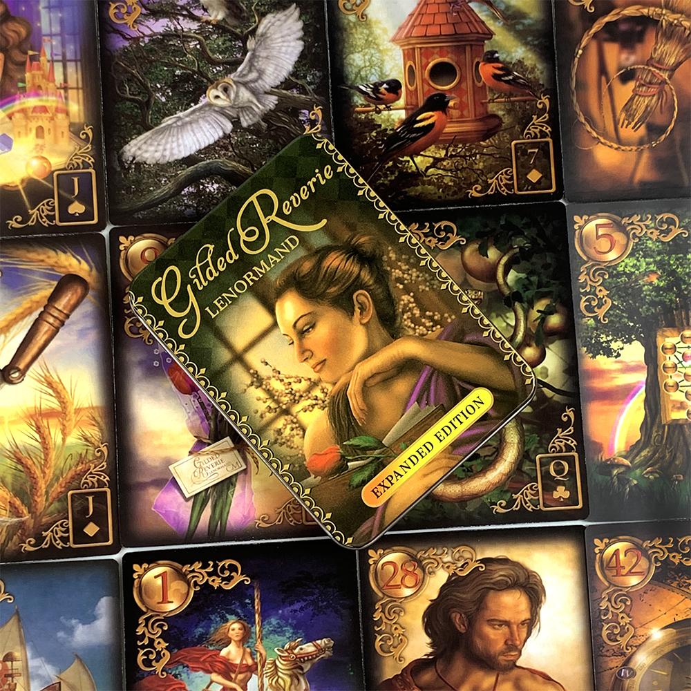 11*8cm Gilded Reverie Lenormand Tarot Deck In A Tin Box Gilded Edge For Prediction Divination Game Cards,Family Gathering Game