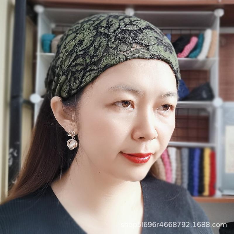 Korean Lace-Spliced Elastic Wide Headband – Summer Fabric Hair Cover and Headscarf, White