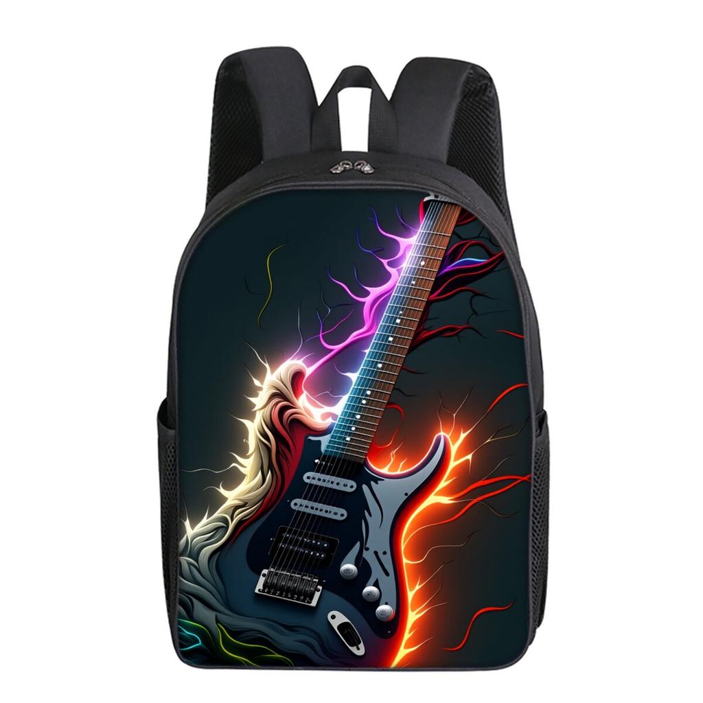 Guitar Printing Single Layer Backpack for Boy and Girls Best Gifts 2D Flat Cartoon School Bags for Children