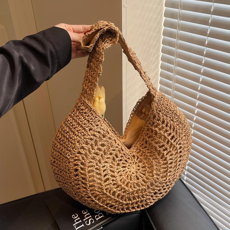 Yogodlns Borsa a Spalla Intrecciata in Paglia Oversize da Donna Casual Grande Capacità Mezzaluna Borsa a Mano Vacanza Estiva Leggera Borsa da Spiaggia Intrecciata a Mano