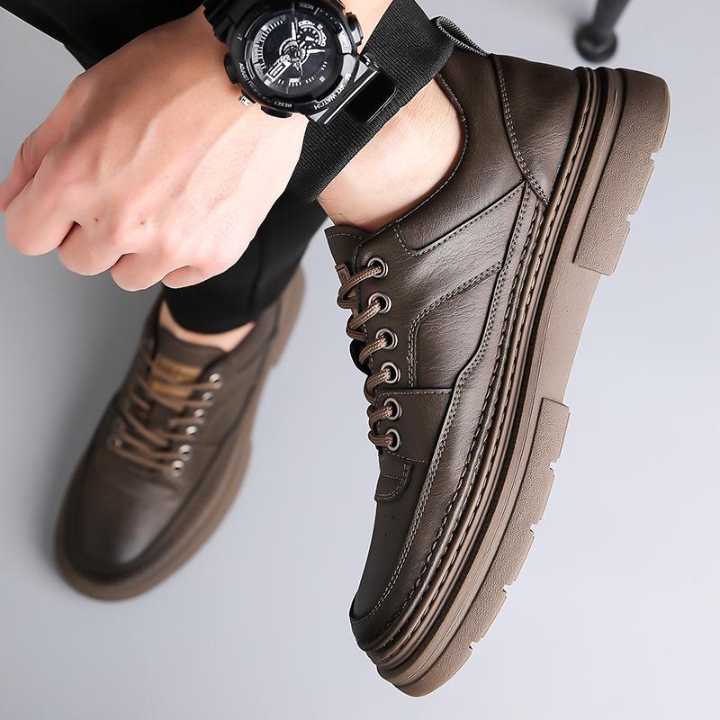 Men's shoes summer 2025 new low-top casual leather shoes lace-up soft-soled British low-top Martin boots tide 2025