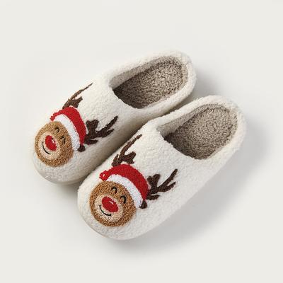 New Home Christmas Elk Warm Winter Cotton Slippers Couple Men and Women Thick-soled Soft-soled Shoes Thick Non-slip Cute