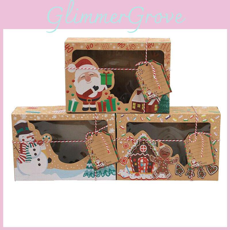 12pcs Kraft Paper Christmas Gift Candy Cookie Muffin Cake Boxes With Exquisite Printing And Decorative Tags