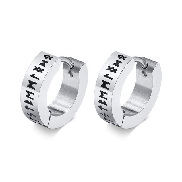 Vintage Norse Viking Runes Hoop Earrings for Men Male Boys,Waterproof Stainless Steel Huggie Ear Gifts Christmas Jewelry