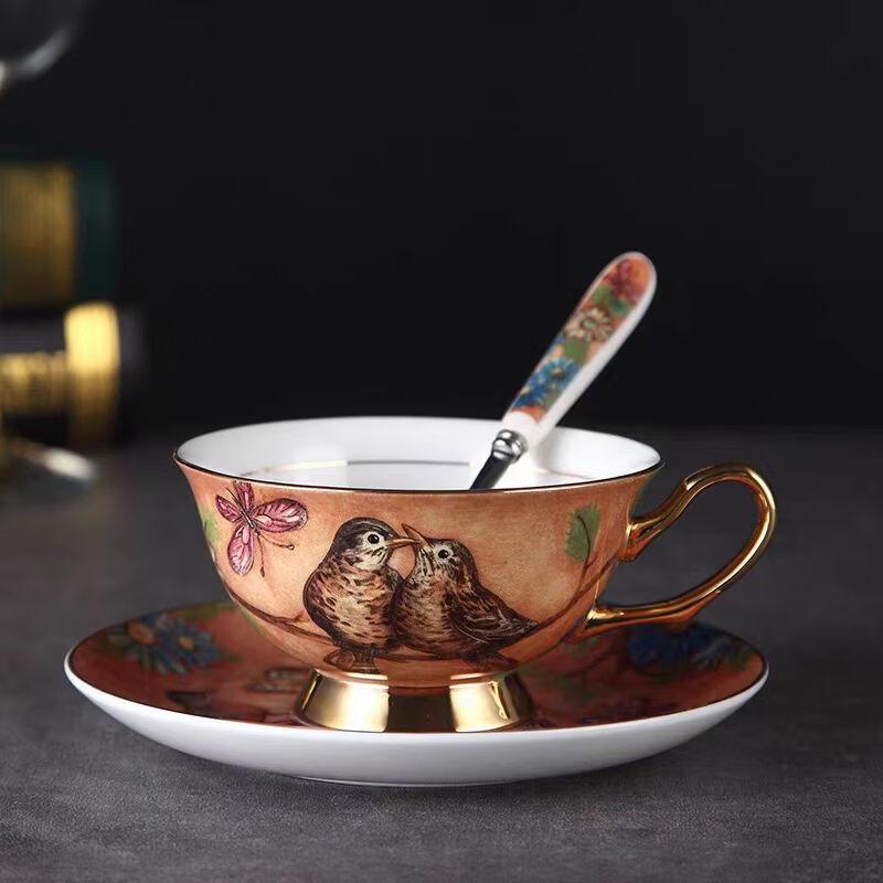 TLXT Gold-Painted Bone China Coffee Cup and Saucer Set
