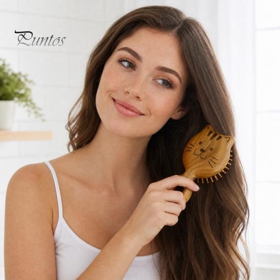 Wooden Scalp Massager Cat Shape Air Cushion Brush, Hair Growth Natural Wood Comb Head Relaxation Massage Tool, Portable Care Scrubber Brush