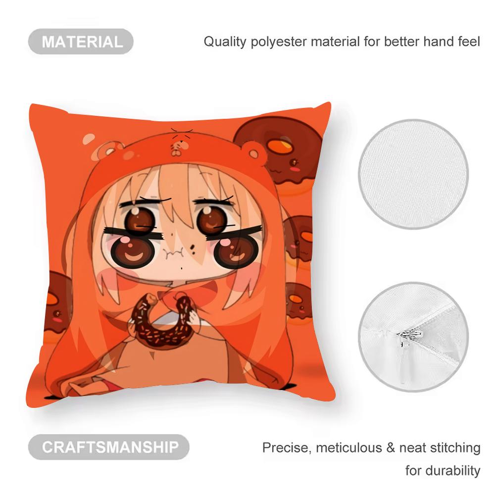 Umaru Doma Anime Cushion Cover Anti-dustmite Pillowcase Invisible Zipper Silky Short Plush Sofa Cushion Cover