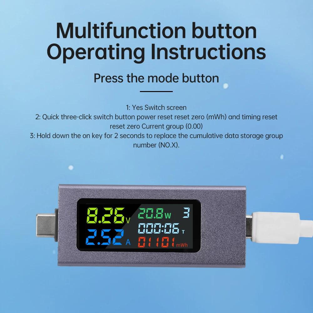 Voltage Meters Current Voltage Capacity Battery Tester USB/Type-C Volt Current Detector Charger Capacity Tester Meter DC 4-50V