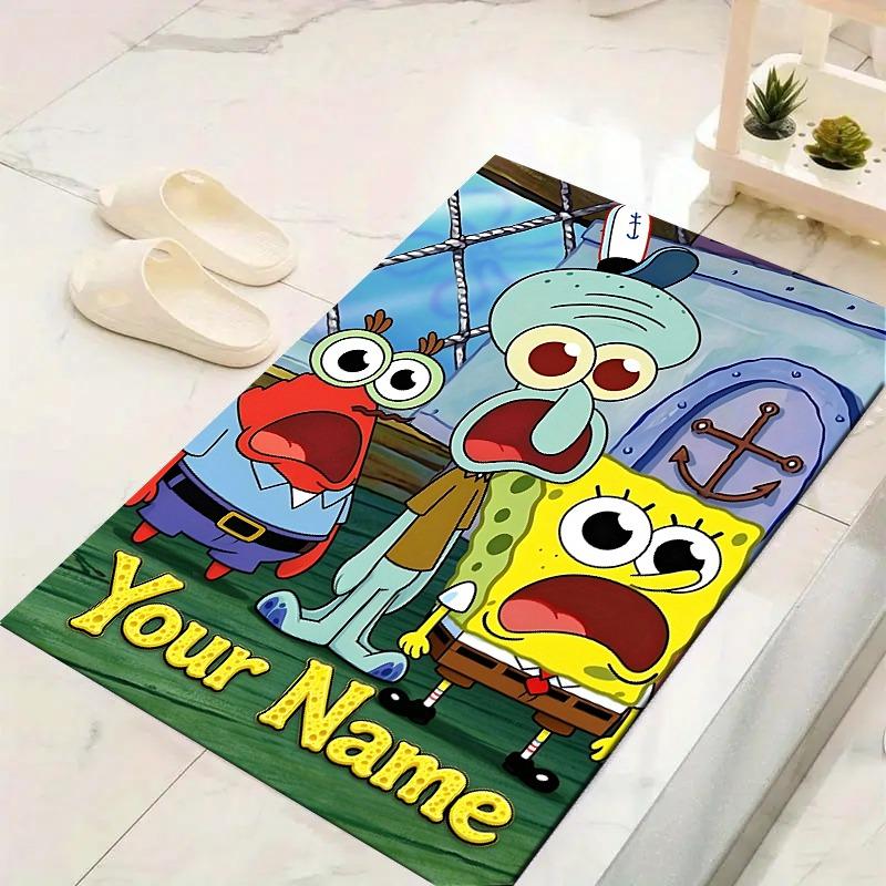 Custom 1Pc Cartoon Trio Custom Name Flannel Personalized Rug Non Slip Floor Mat Soft Carpet for Living Bedroom Office Home Decor Gift