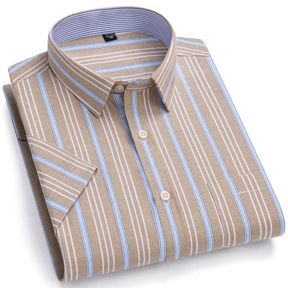 Camicia Casual da Uomo a Maniche Corte con Bottoni e Righe, Leggera, Colletto Oxford, Formale con Taschino